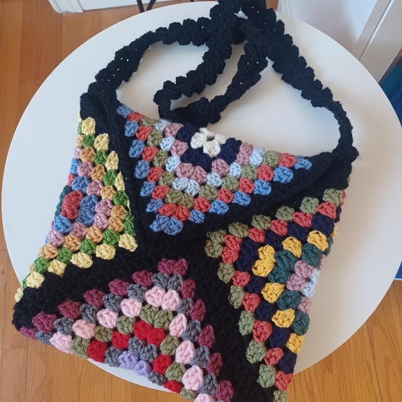Granny Square Multicolor Crochet Shoulder Crossbody Bag Boho Hippy - Picture 7 of 12